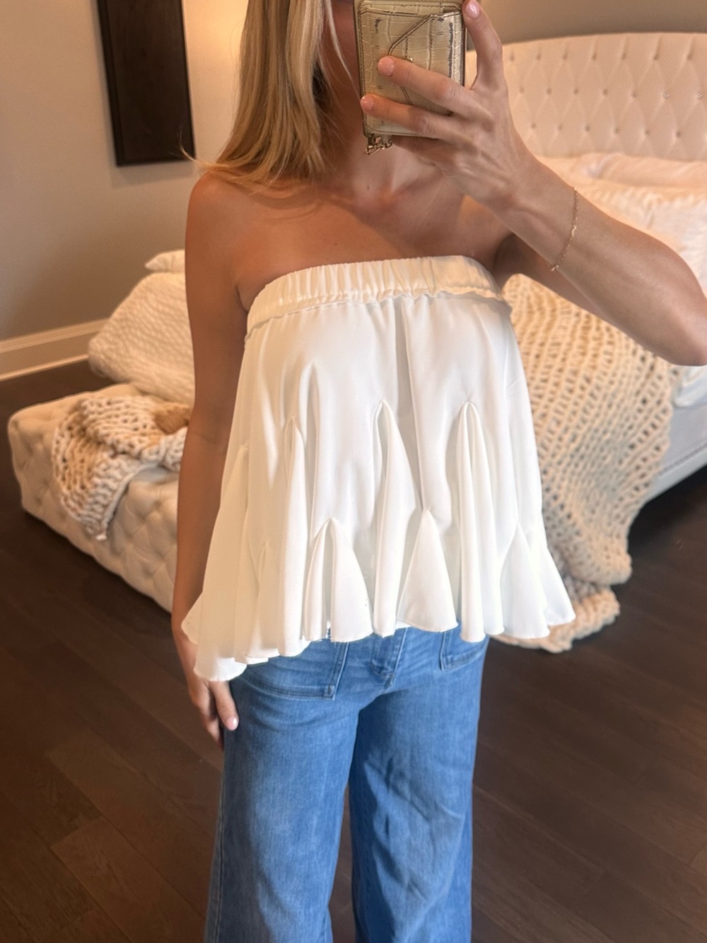 SHEIN White Strapless Ruffle Peplum Top OR skirt - Picture 3 of 7